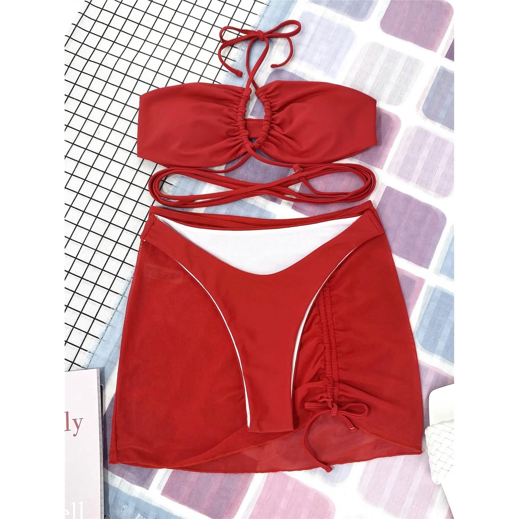 3-Pack: Criss Cross Halter Bikini Swimsuit & Beach Skirt
