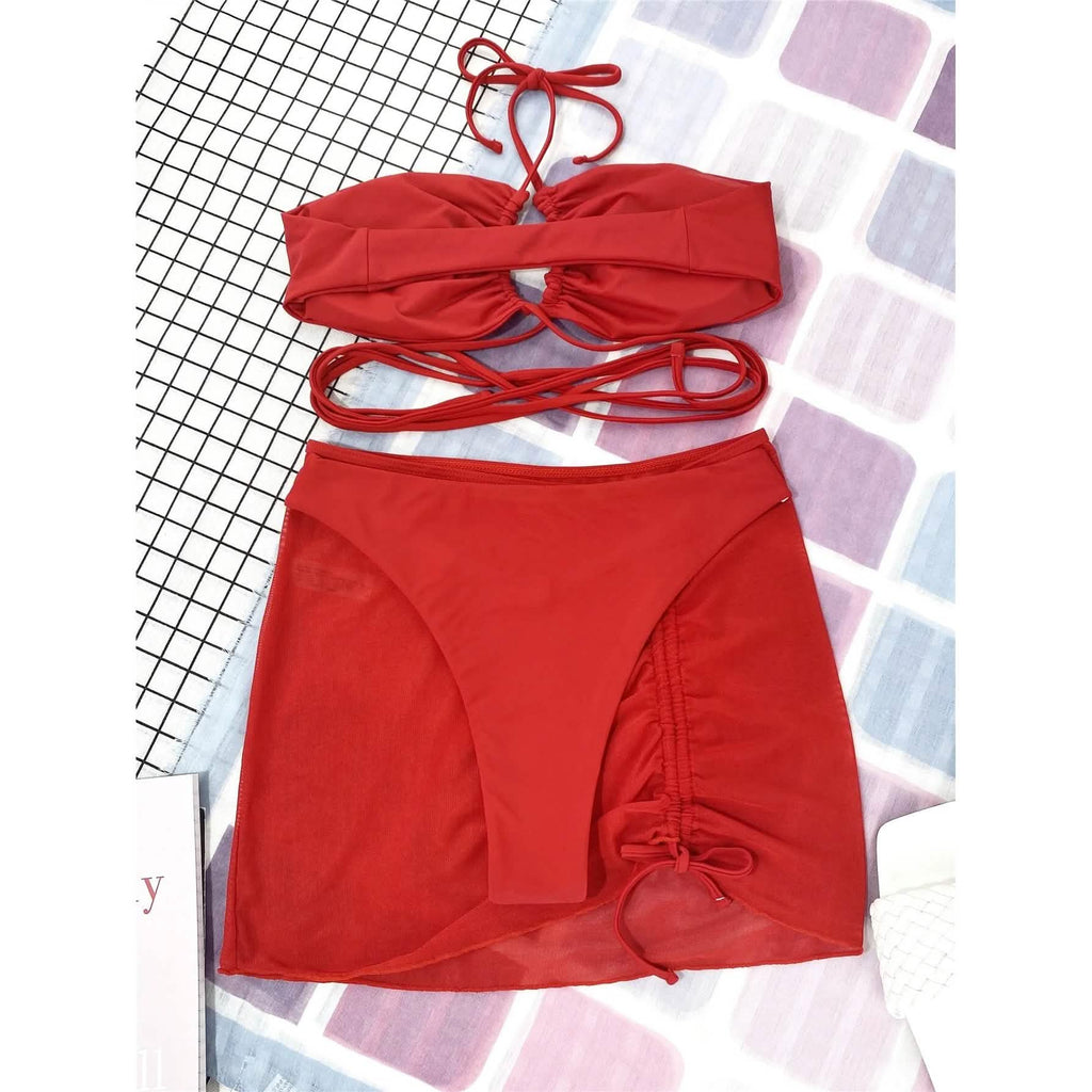 3-Pack: Criss Cross Halter Bikini Swimsuit & Beach Skirt