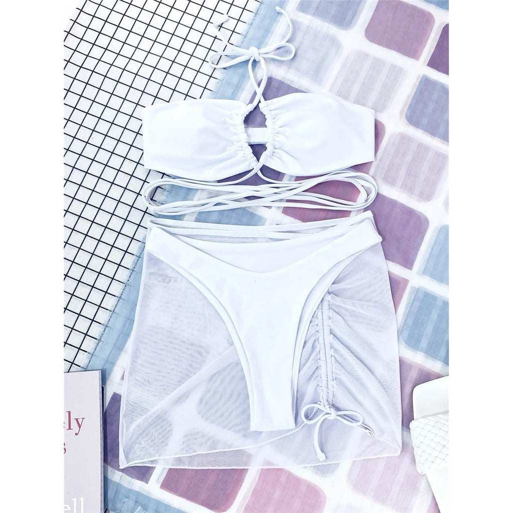 3-Pack: Criss Cross Halter Bikini Swimsuit & Beach Skirt