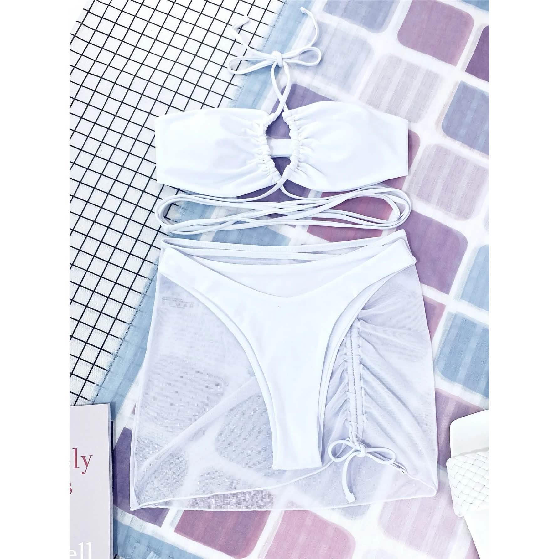 3-Pack: Criss Cross Halter Bikini Swimsuit & Beach Skirt