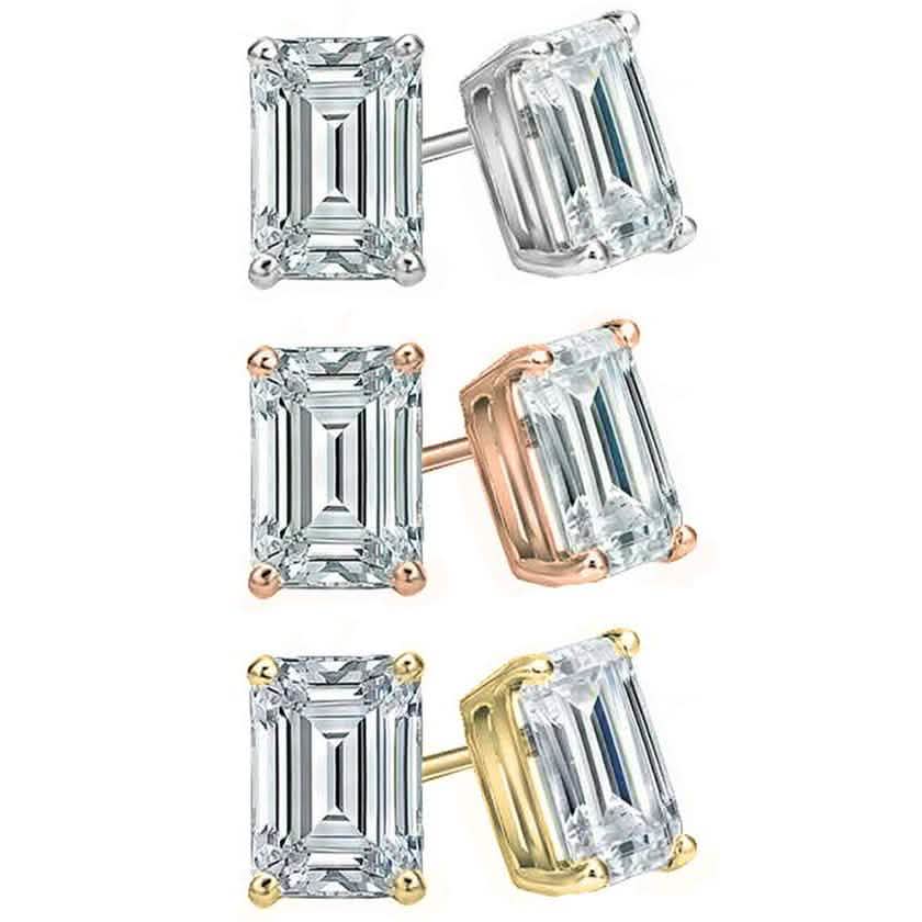 3-Pack Emerald Cut Crystal Stud Earrings Set by Elements of Love