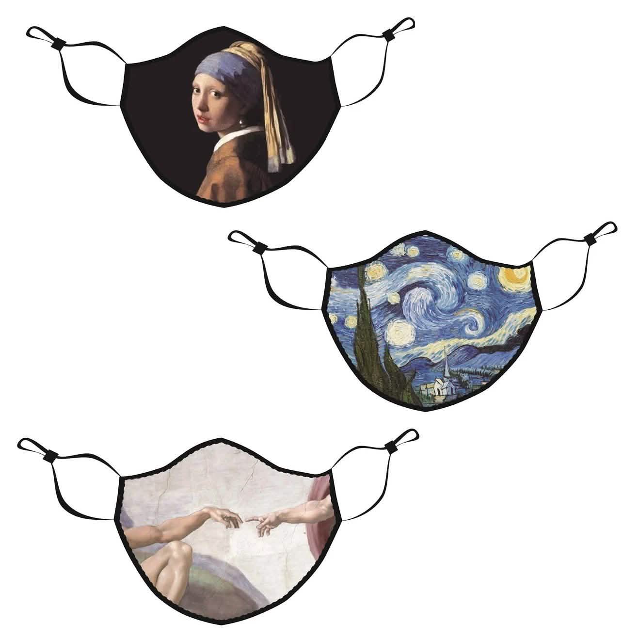 3-Pack: Famous Art Paintings Reusable and Washable 2-Layer Non-Medical Face Mask