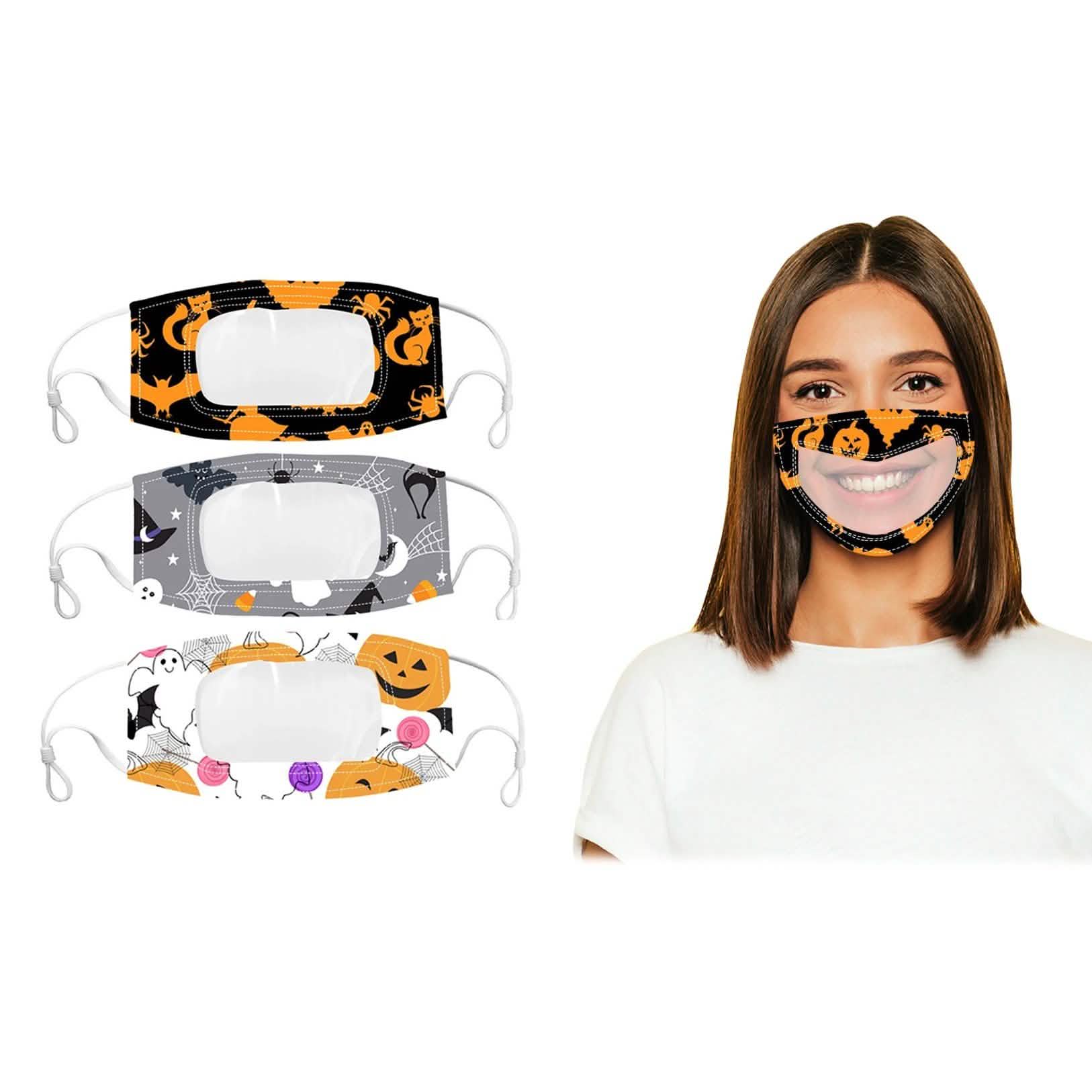 3-Pack: Halloween Edition Smile Communicator Clear Mouth Face Mask