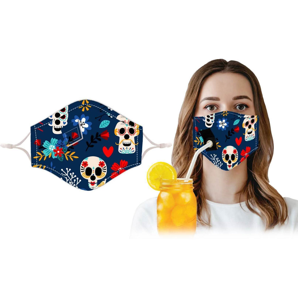 3-Pack: Halloween Special Reusable Face Mask With Drinking Straw Hole