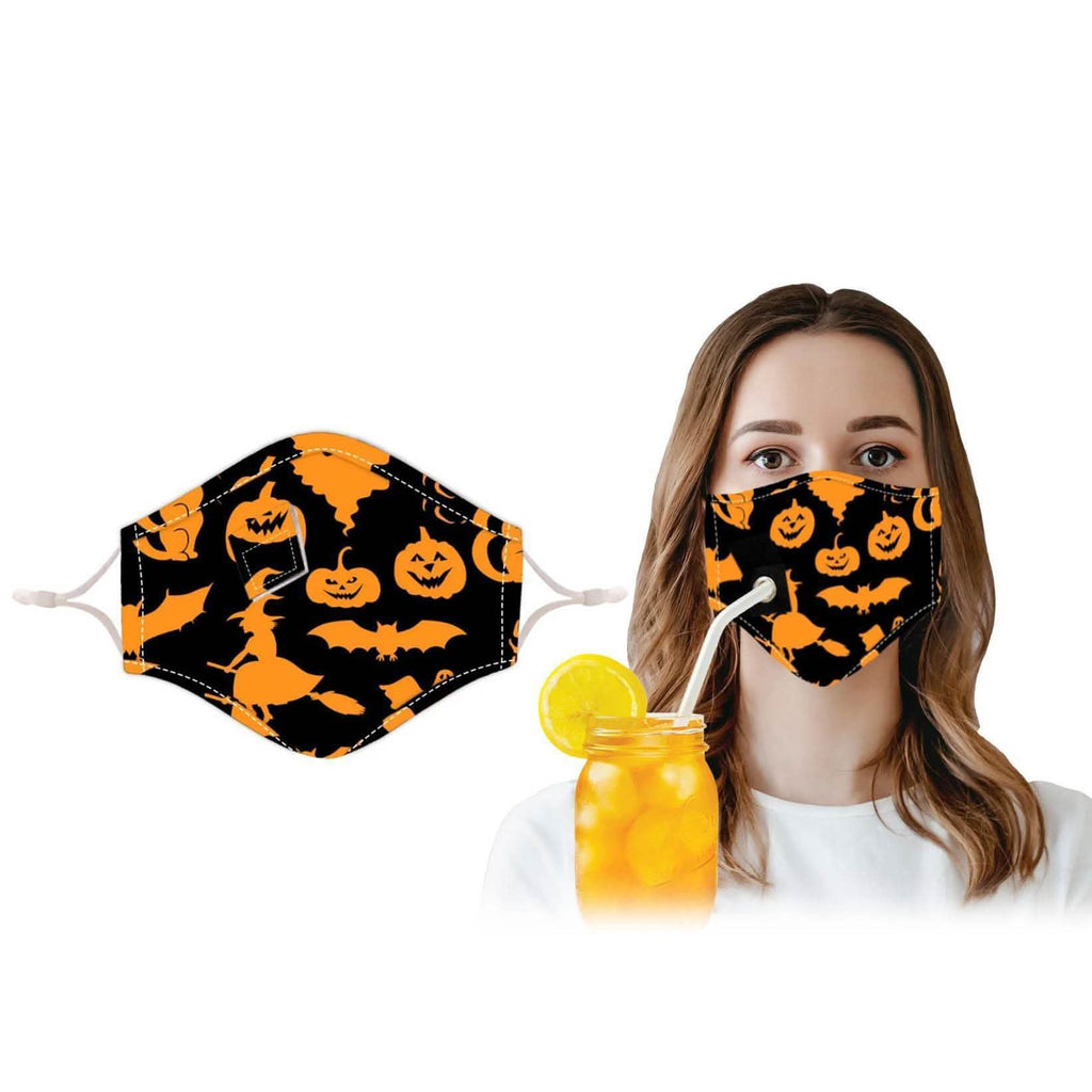 3-Pack: Halloween Special Reusable Face Mask With Drinking Straw Hole