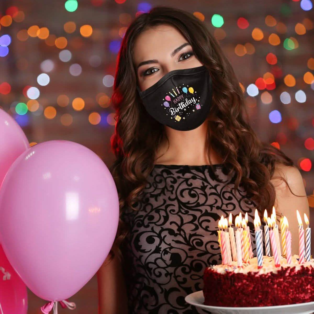 3-Pack: Happy Birthday Double Layered Reusable Face Mask With Adjustable Earloops