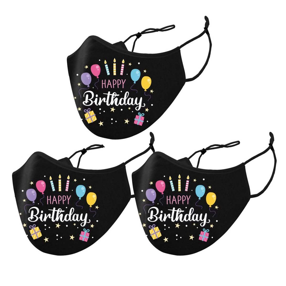 3-Pack: Happy Birthday Double Layered Reusable Face Mask With Adjustable Earloops