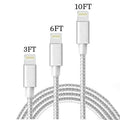 3-Pack: Heavy Duty Braided iPhone Lightning USB Cable - White