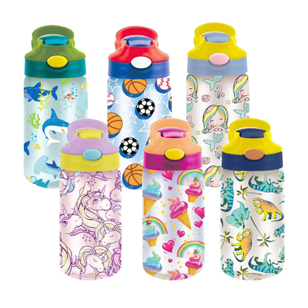 3-Pack: Kids Assorted Water Bottles with Auto Straw