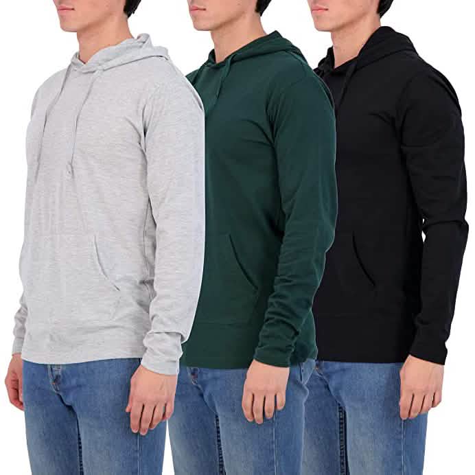 3-Pack: Men's Cotton Lightweight Pullover Hoodies With Pocket