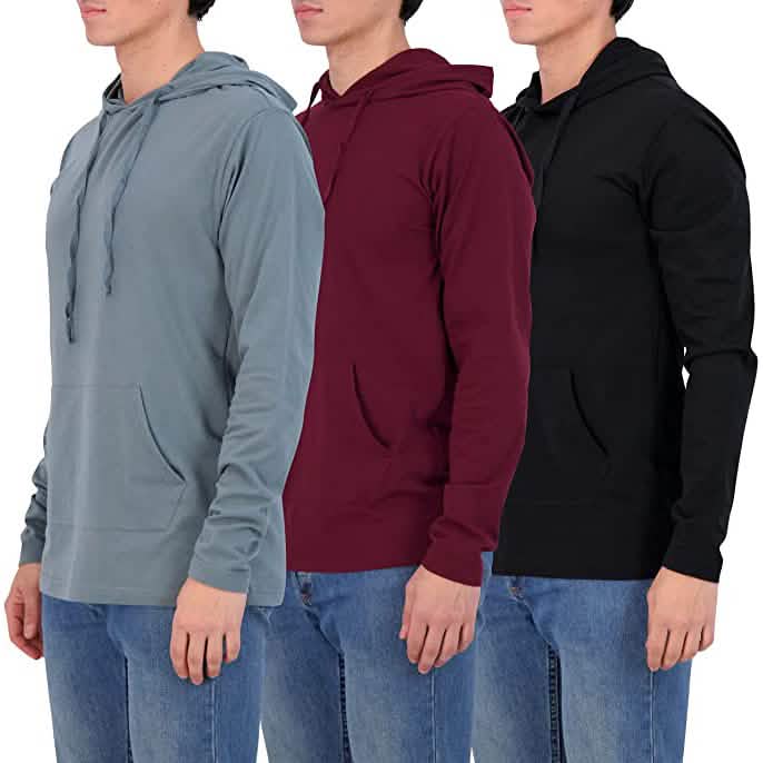 3-Pack: Men's Cotton Lightweight Pullover Hoodies With Pocket