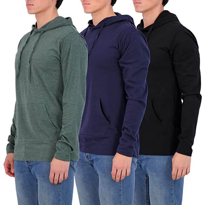 3-Pack: Men's Cotton Lightweight Pullover Hoodies With Pocket