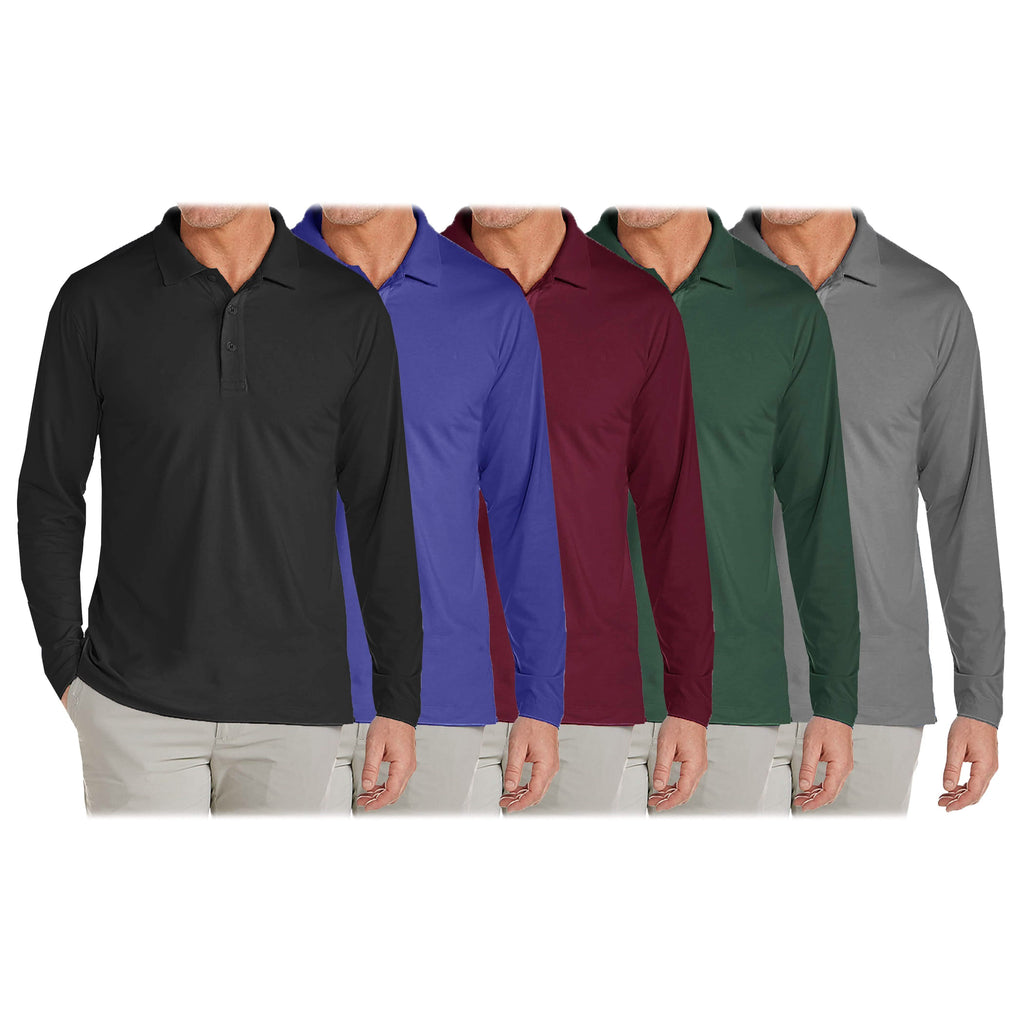 3-Pack: Men's Long Sleeve Pique Polo Shirts