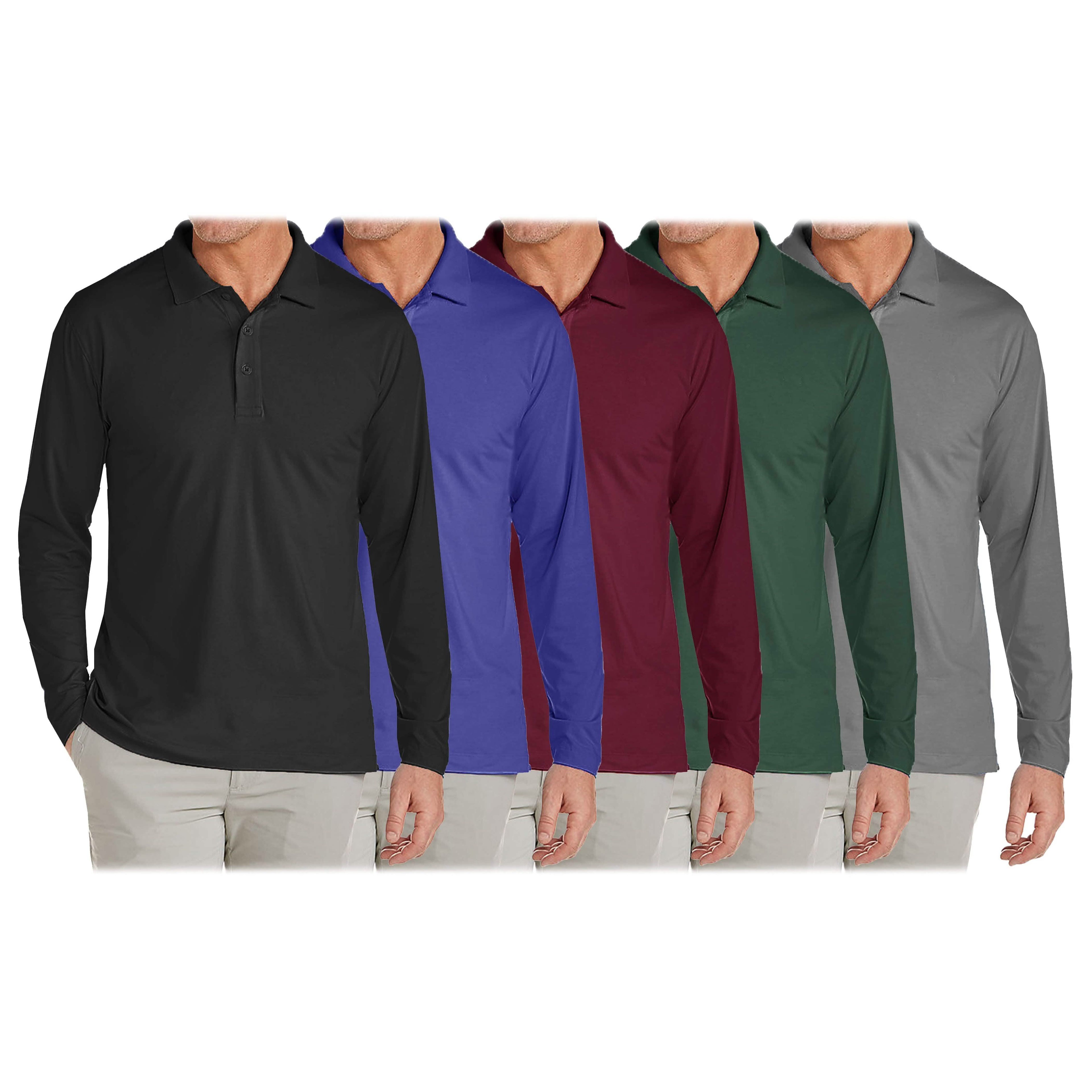 3-Pack: Men's Long Sleeve Pique Polo Shirts