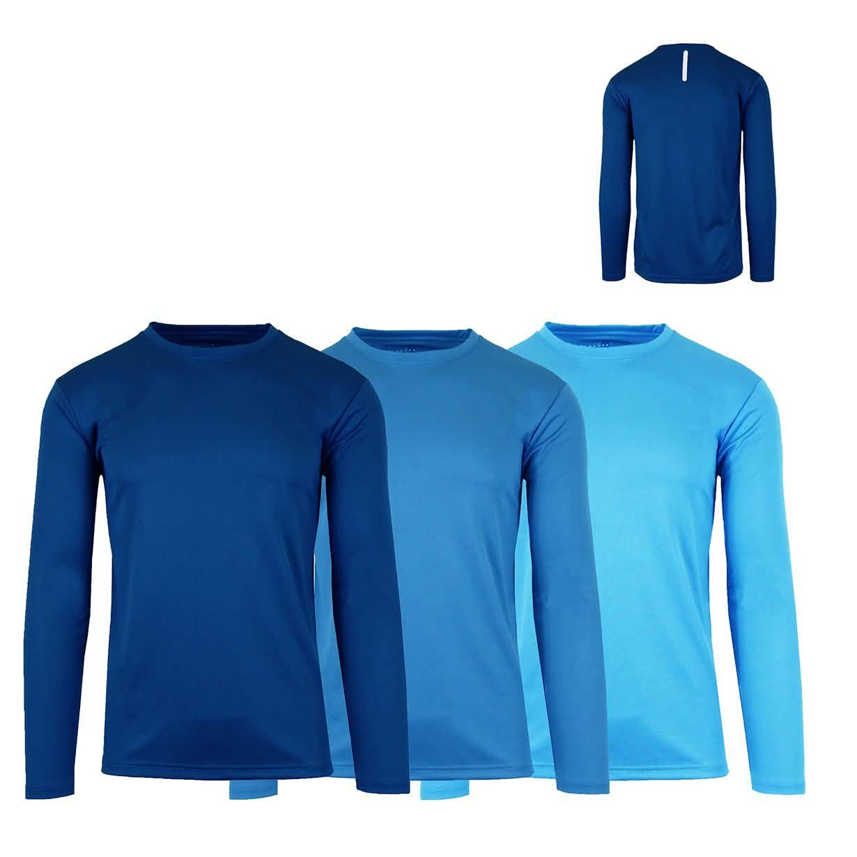 3-Pack: Men's Moisture Wicking Long Sleeve Performance Tagless Tee
