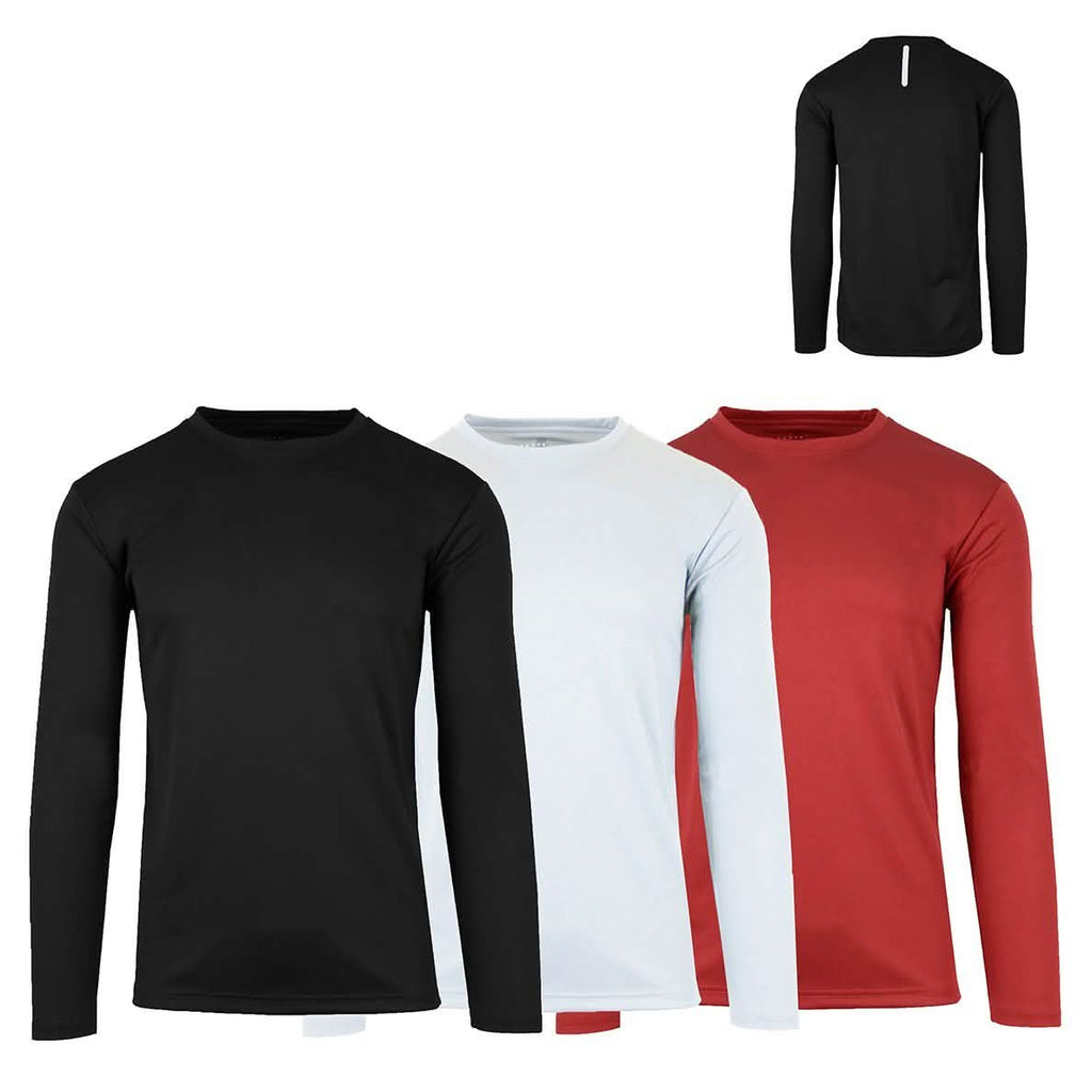 3-Pack: Men's Moisture Wicking Long Sleeve Performance Tagless Tee