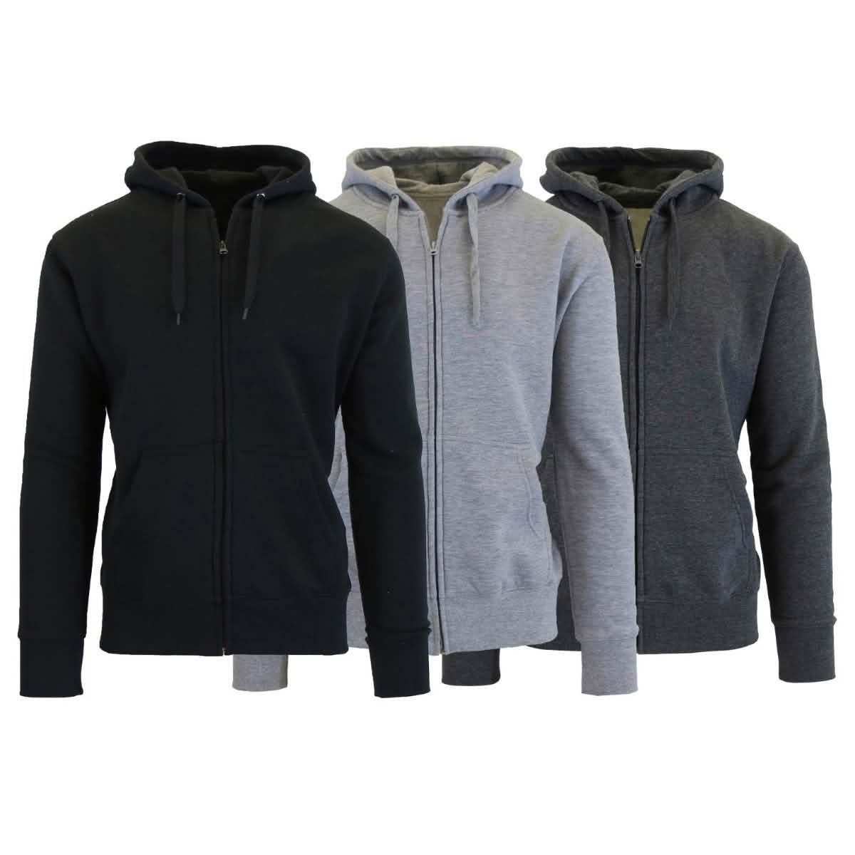 3-Pack Men's Slim-Fit Fleece-Lined Zip Hoodie
