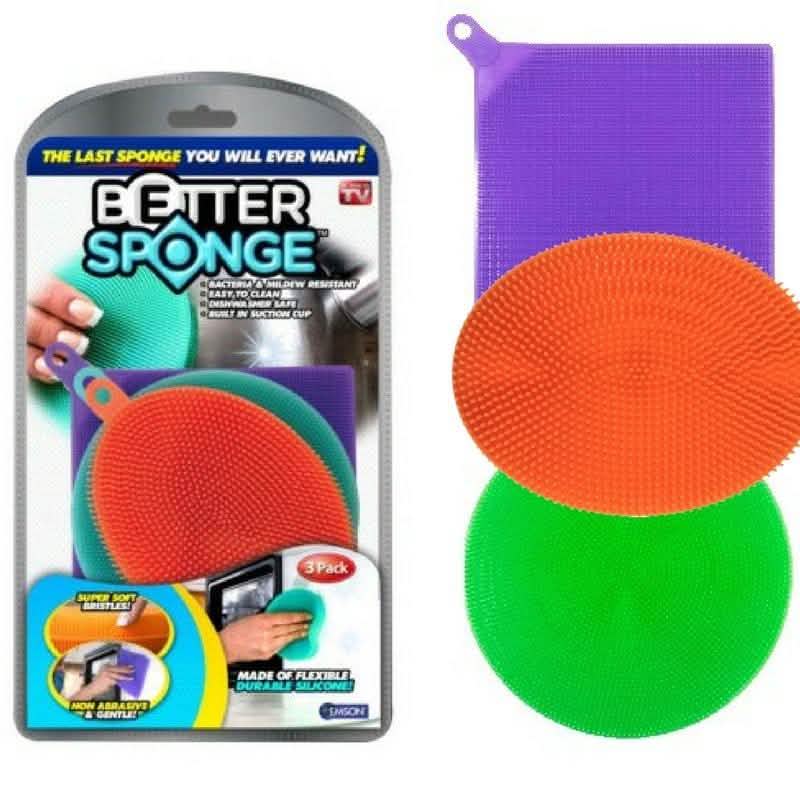 3-Pack: Multi-colored Textured Silicone Sponges - As Seen on TV Better Sponge