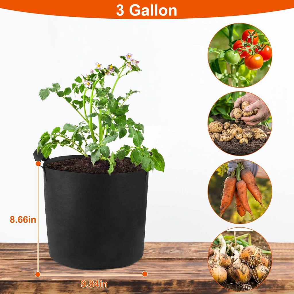 3-Pack: Planter Bags Breathable Planting Fabric Pots with Harvest Window