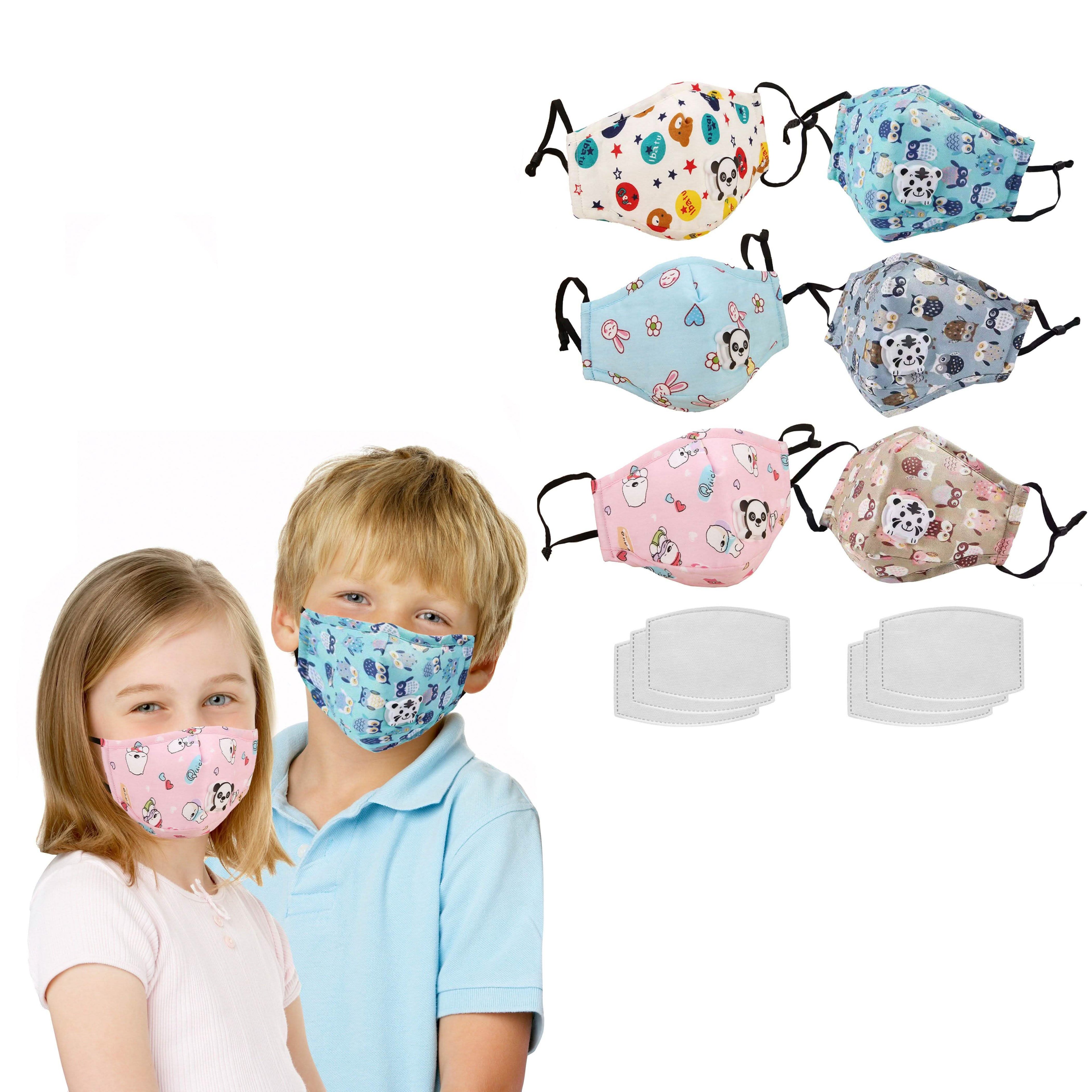 3-Pack: Reusable Kids Face Mask with 6 Filters and Adjustable Earloop