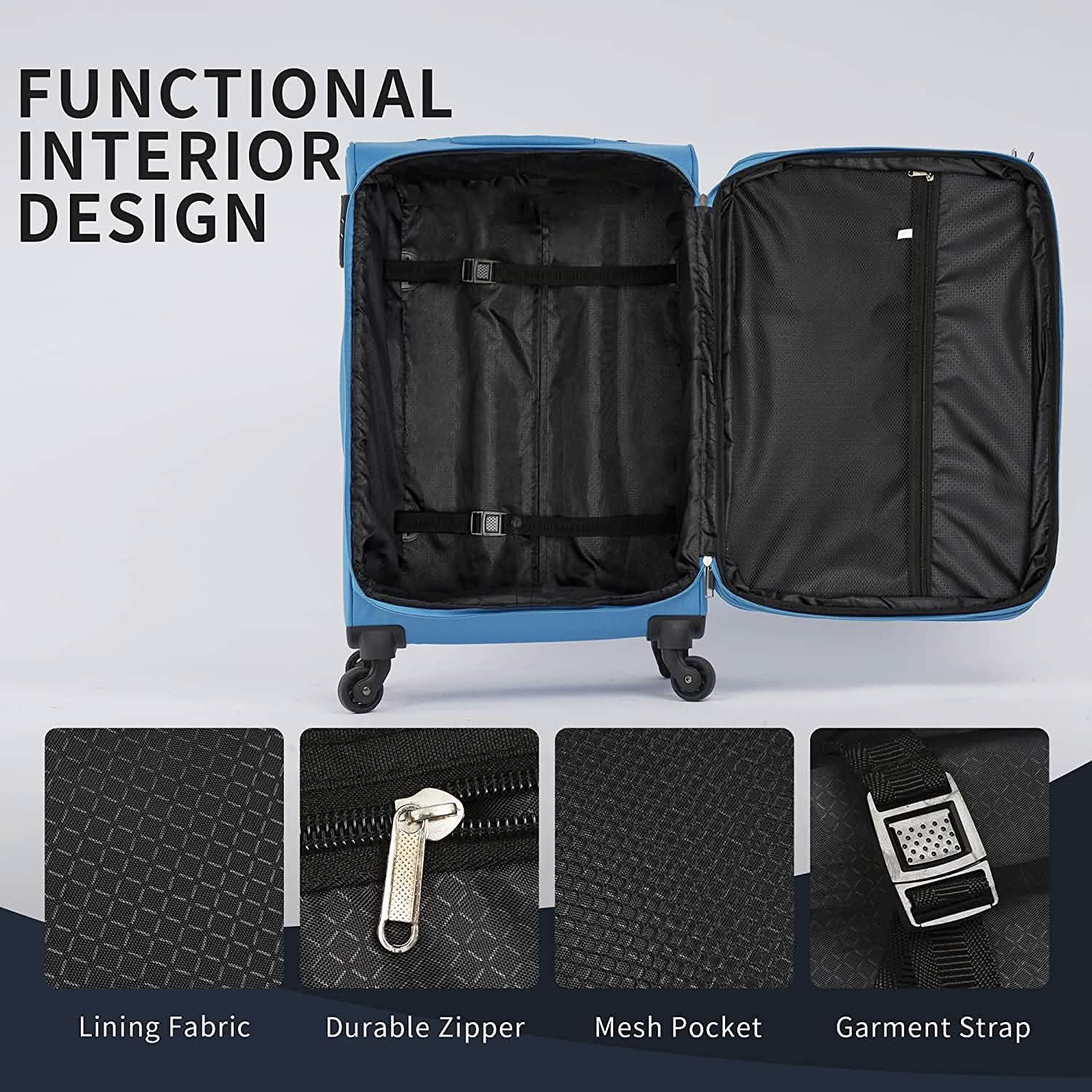 3-Pack: Softside Travel Luggage Set with TSA Lock