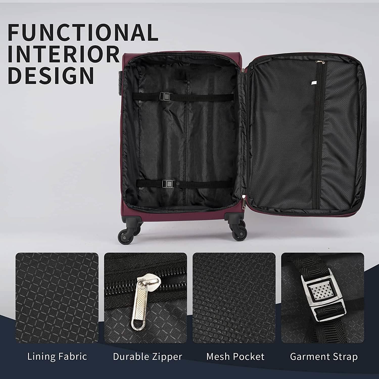 3-Pack: Softside Travel Luggage Set with TSA Lock