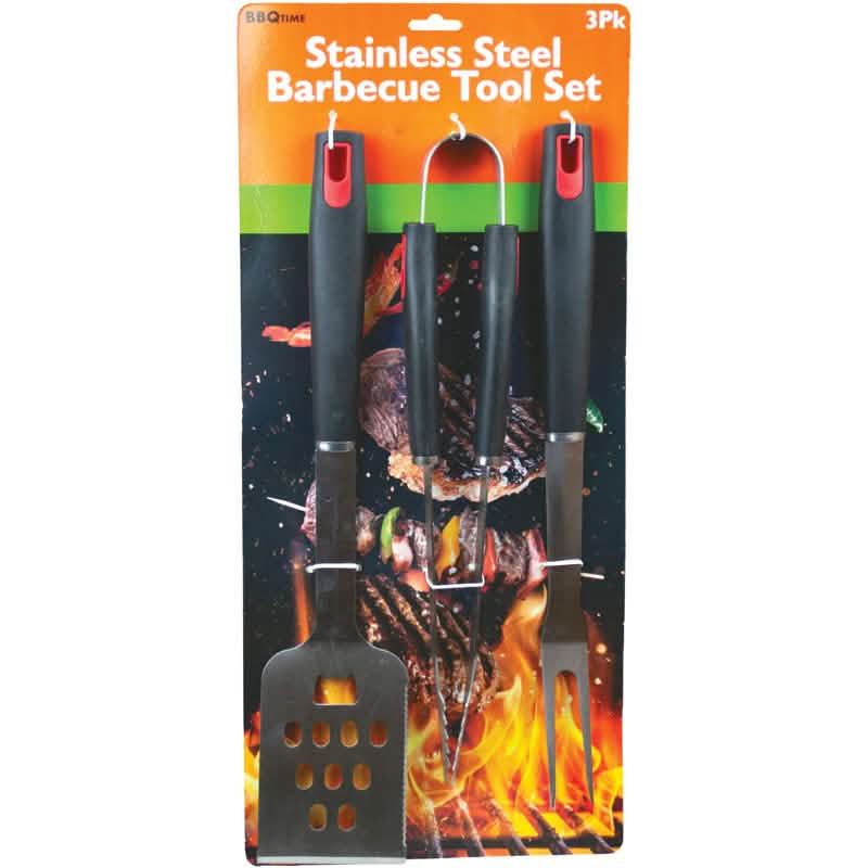 3-Pack: Stainless Steel Barbecue Tool Set