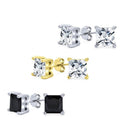 3-Pack: Sterling Silver Princess Cut Studs