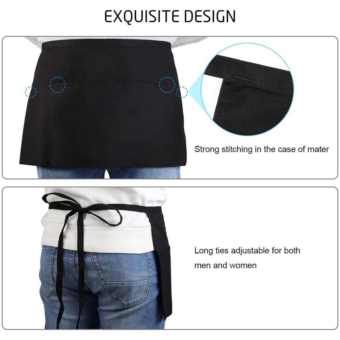 3-Pack: Syntus Server Aprons with 3 Pockets