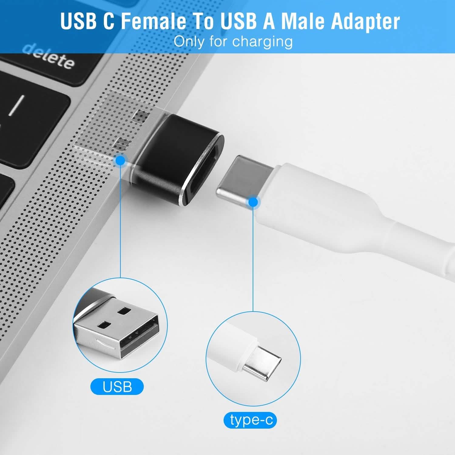 3-Pack: USB C Type-C Female to USB Type A Male Port Converter