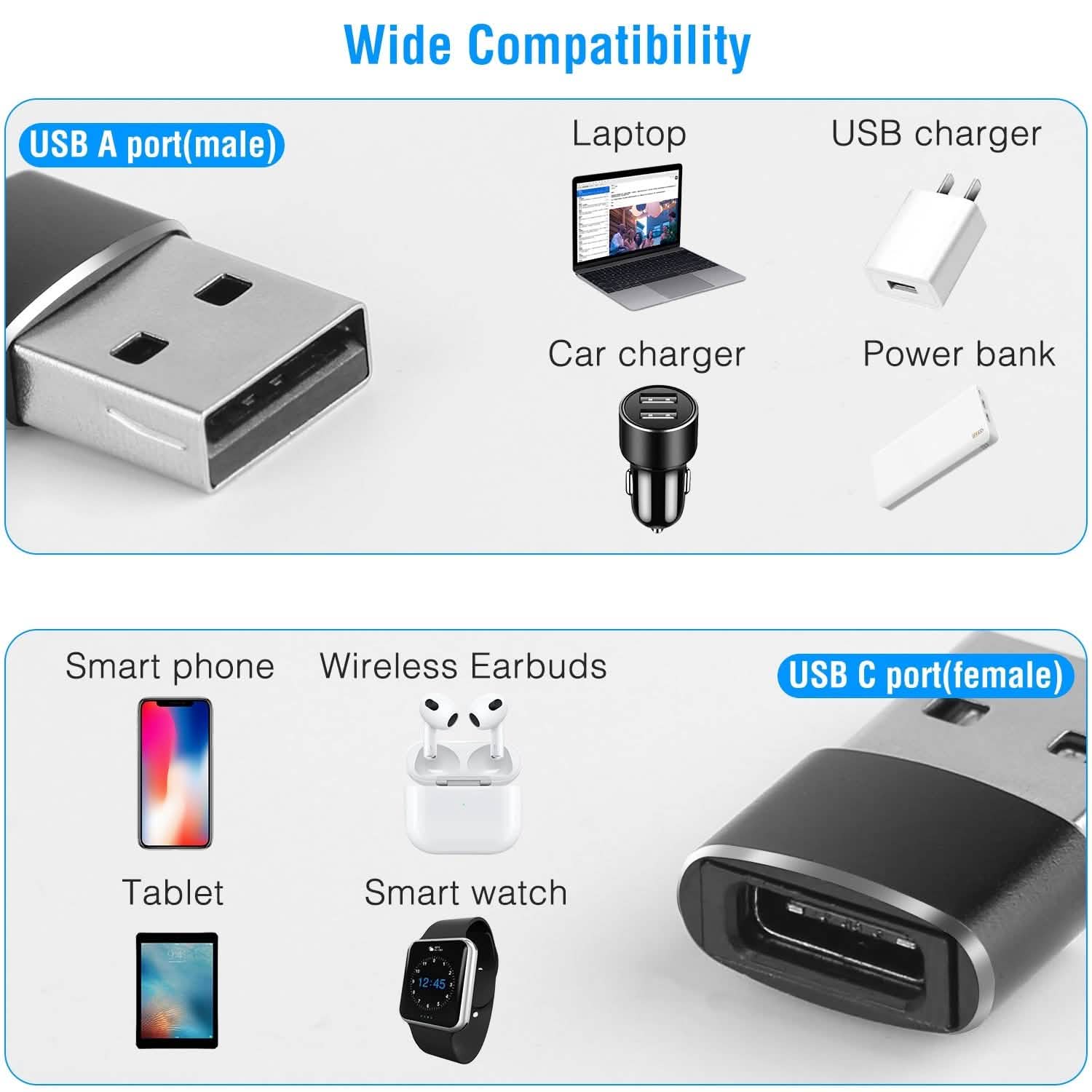 3-Pack: USB C Type-C Female to USB Type A Male Port Converter
