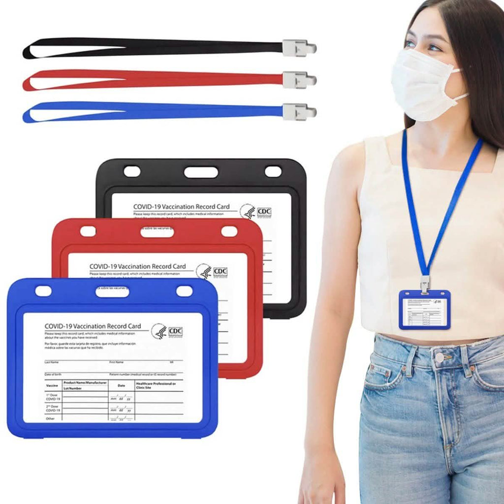 3-Pack: Waterproof Hard Case CDC Vaccination Card Holder With Lanyards