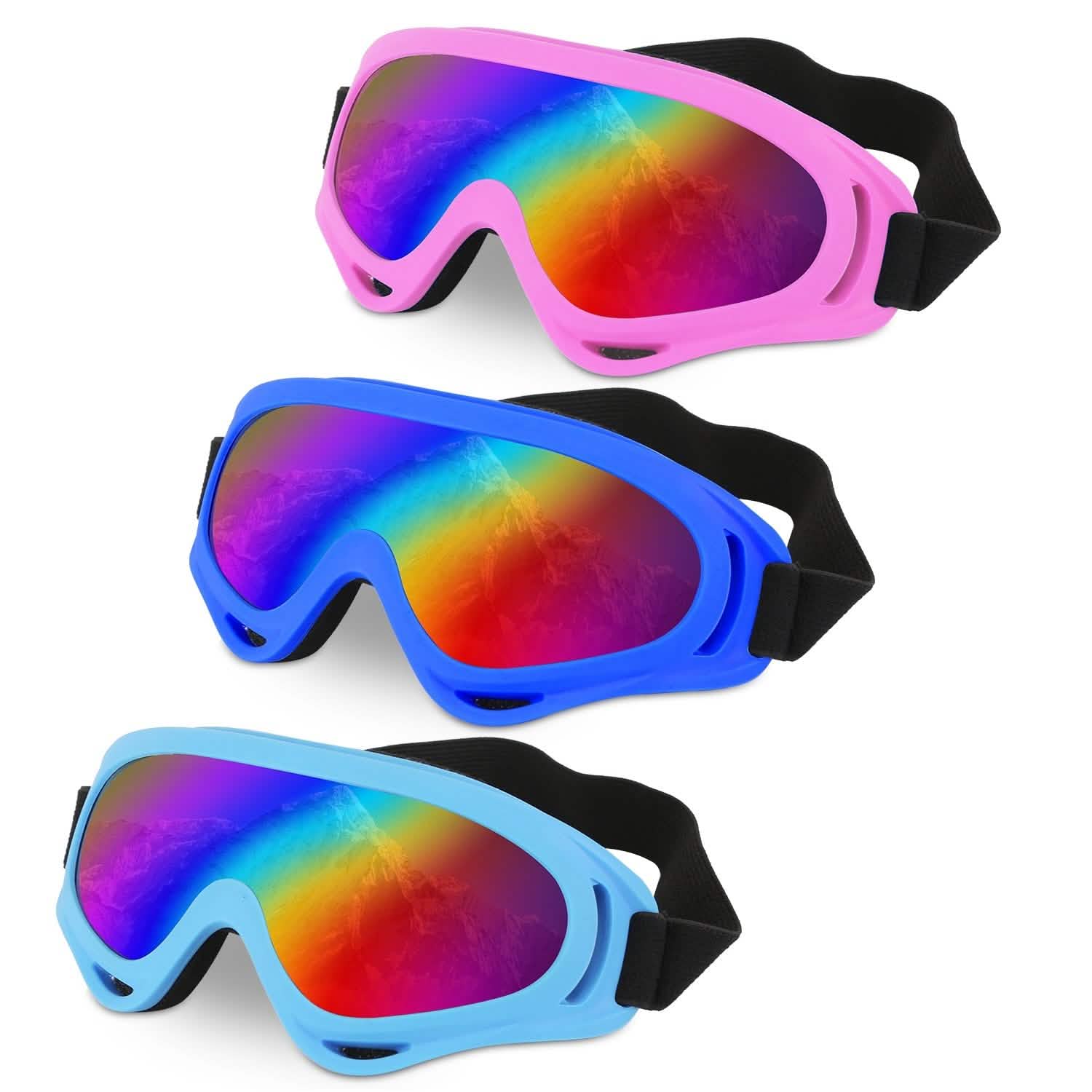 3-Pack: Winter Sports Goggles for Kids and Adults
