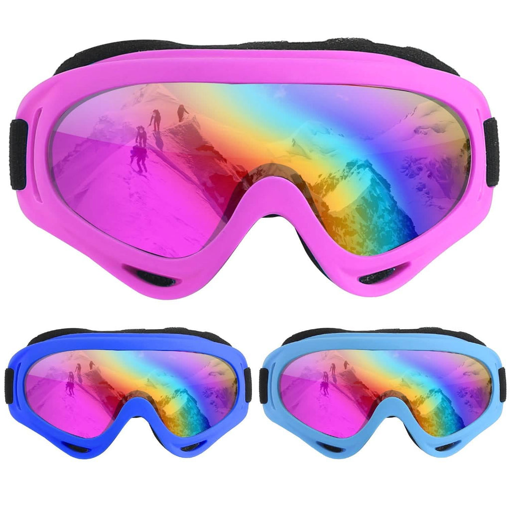 3-Pack: Winter Sports Goggles for Kids and Adults