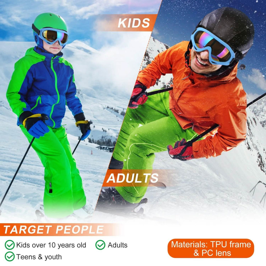 3-Pack: Winter Sports Goggles for Kids and Adults