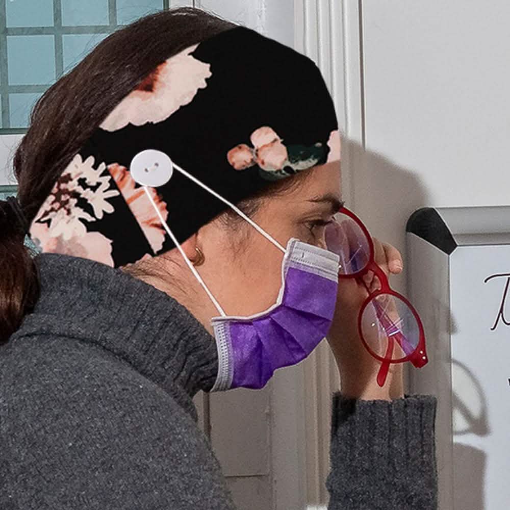 3-Pack: Women's Comfy Stretchy Headband With Buttons For Face Masks and Covers