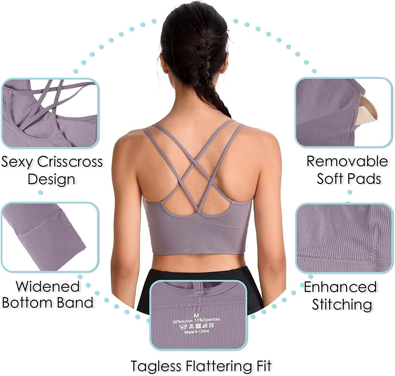 3-Pack: Women's Padded Spaghetti Strap Crisscross Bra