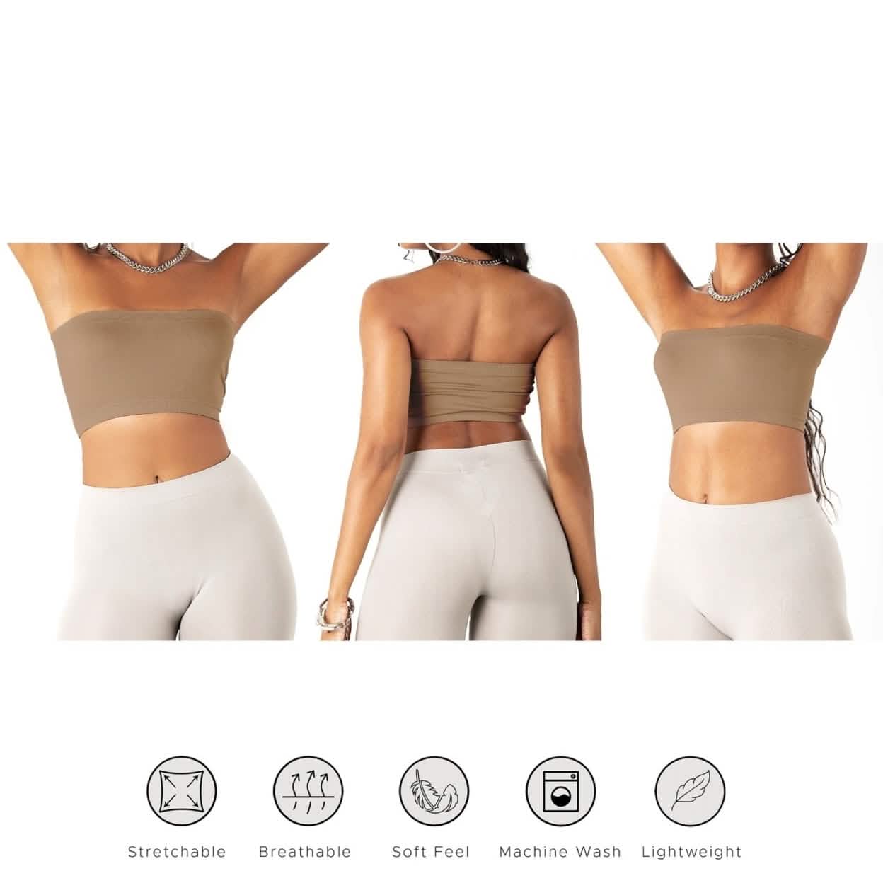 3-Pack: Women's Seamless Strapless Bandeau Crop Tube Top Bra Bralettes