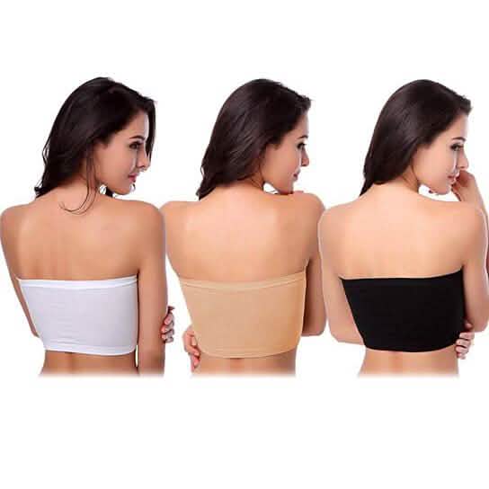 3-Pack: Women's Seamless Strapless Bandeau Crop Tube Top Bra Padded Bralettes