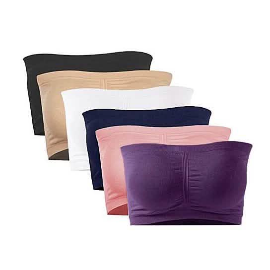3-Pack: Women's Seamless Strapless Bandeau Crop Tube Top Bra Padded Bralettes