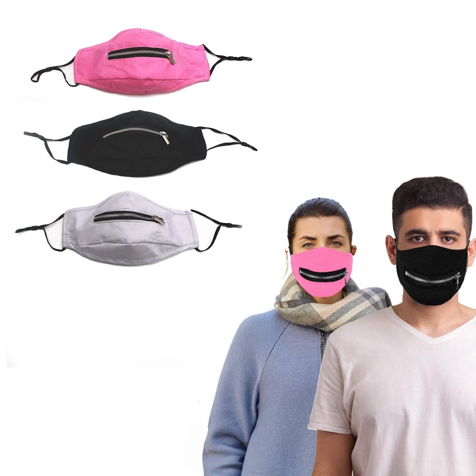 3-Pack: Zipper Reusable Cotton Face Mask for Everyday Use