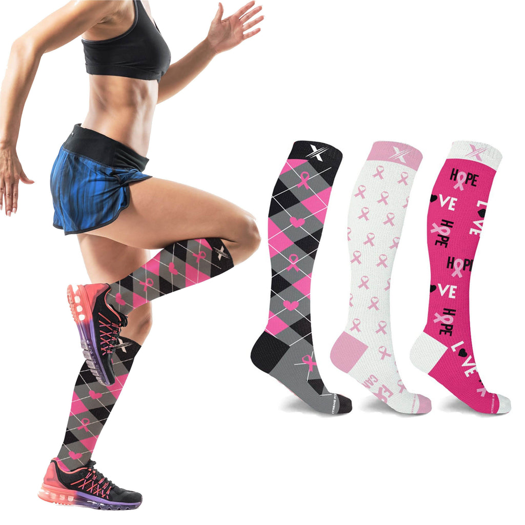 3-Pair: Breast Cancer Awareness Knee High Compression Socks