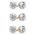 3-Pair: Gold Plated Round Cut Crystal Studs