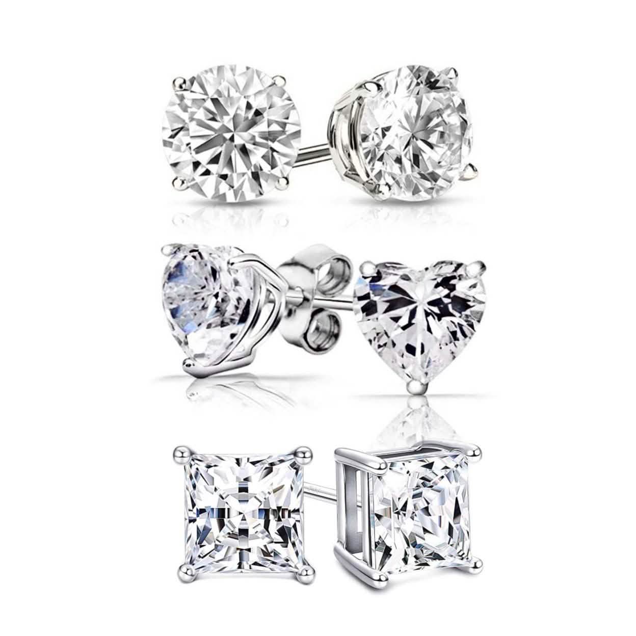 3-Pair Set: Sterling Silver Swarovski Elements Crystal Studs