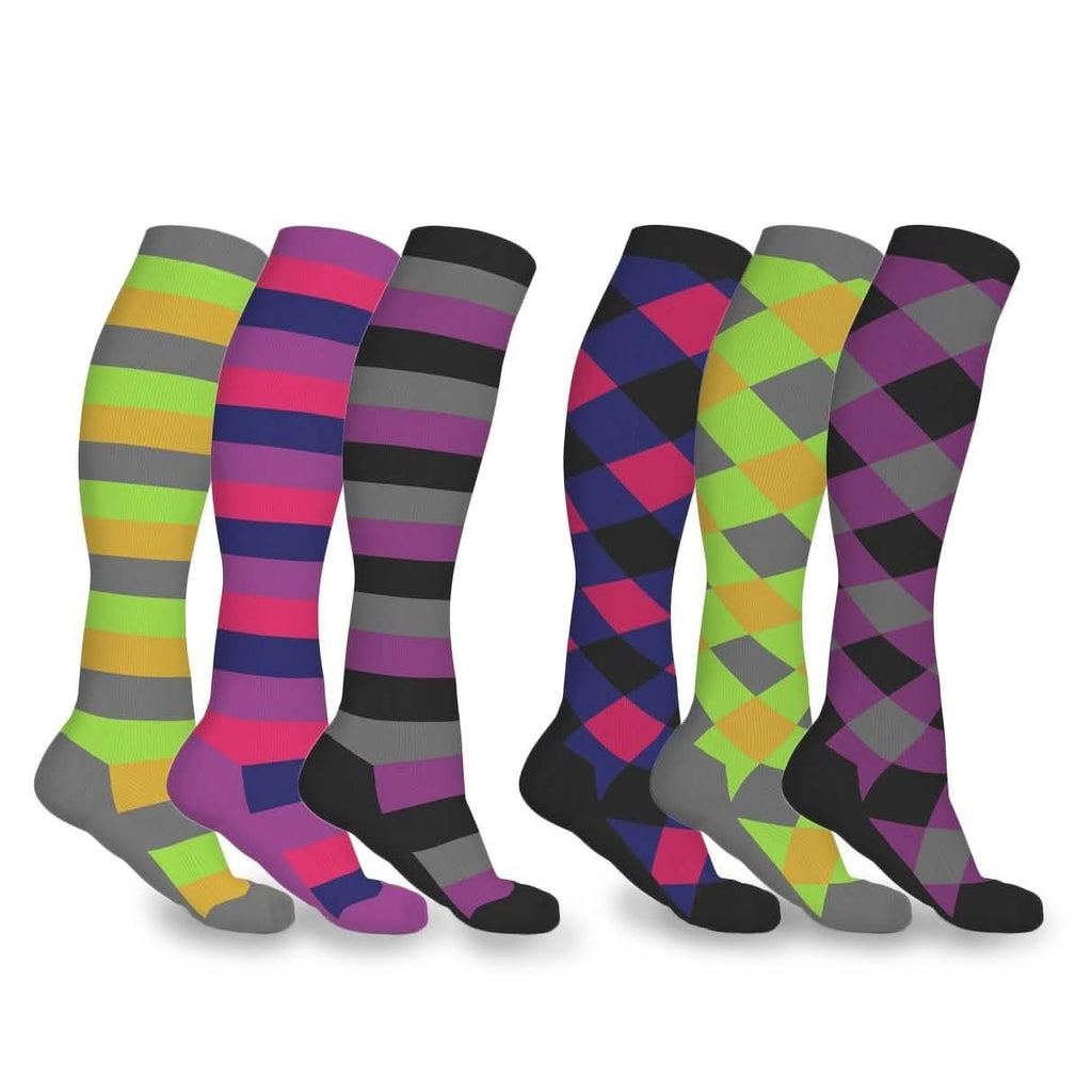3-Pairs: Patterned Compression Socks - Assorted Styles and Sizes