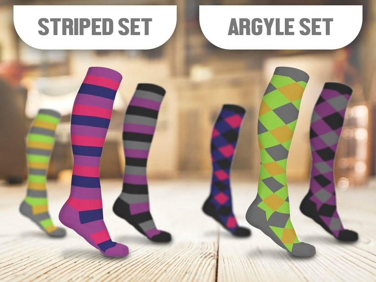 3-Pairs: Patterned Compression Socks - Assorted Styles and Sizes