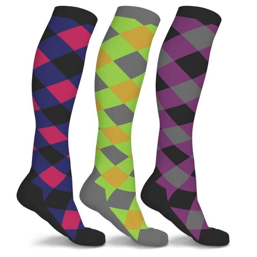 3-Pairs: Patterned Compression Socks - Assorted Styles and Sizes