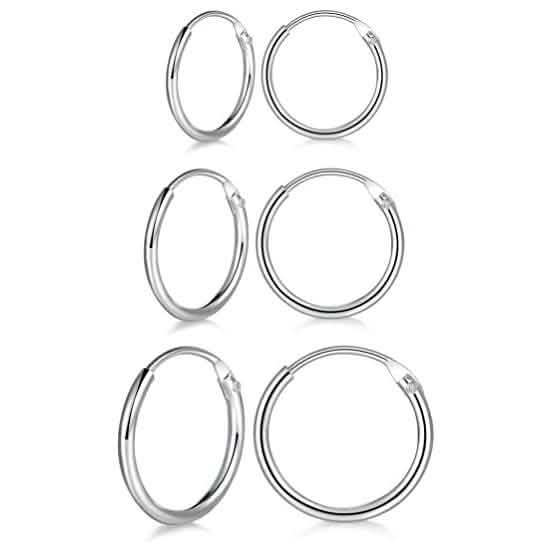 3-Pairs: Sterling Silver Small Hoop Earrings Set