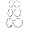 3-Pairs: Sterling Silver Small Hoop Earrings Set