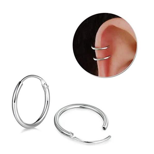3-Pairs: Sterling Silver Small Hoop Earrings Set